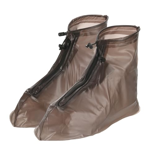 PATIKIL L Wasserfest Schuhe Cover 1 Paar PVC Wiederverwendbar Rutschfeste Überschuhe Regen Galoschen Schneestiefel Protektor mit Reißverschluss für Männer Frauen Regnerisch Draußen Kaffee von PATIKIL