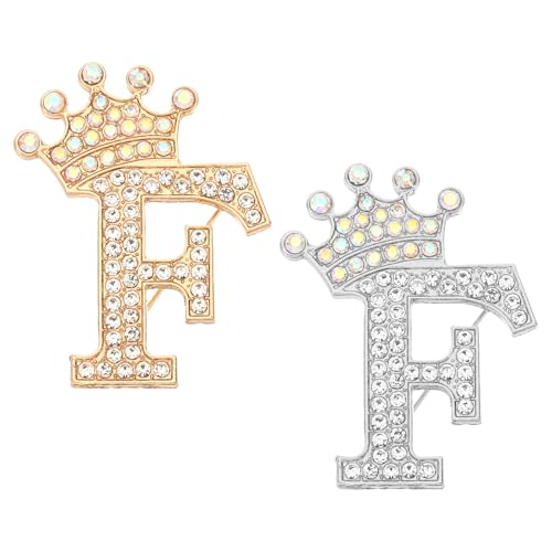 PATIKIL Letter Broschen Pins, 2 Stück Initial Strass Alphabet F Buchstabe Reversnadeln für Damen Anzüge Kleider Mantel Kleidung Handwerk, Gold/Silber Ton von PATIKIL