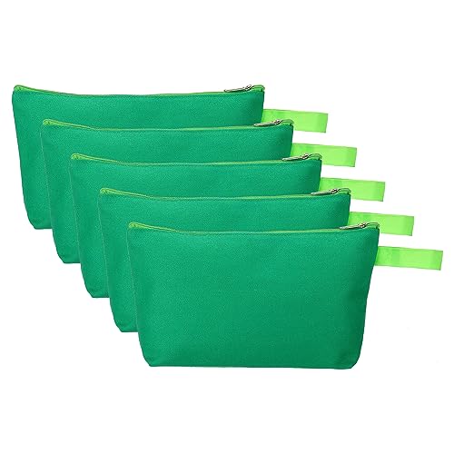 PATIKIL 12.2 x 7.5 Leinwand Schminke Taschen mit Riemen 5 Pack Bleistift Kosmetik Reißverschluss Tasche Kasten Reisen Hygienebeutel Organizer für Zuhause Büro Grün von PATIKIL