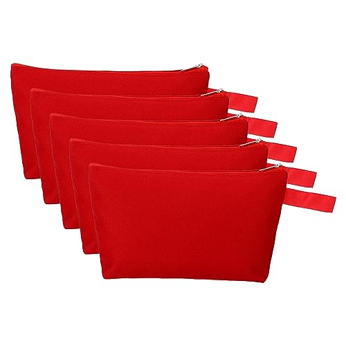 PATIKIL 10.2 x 5.5 Leinwand Schminke Taschen mit Riemen 5 Pack Bleistift Kosmetik Reißverschluss Tasche Kasten Reisen Hygienebeutel Organizer für Zuhause Büro Rot von PATIKIL
