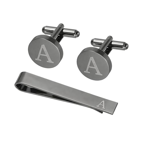 PATIKIL Manschettenknöpfe Herren Initial Krawattenclip Und Manschettenknöpfe Set Für Herren Klassische Kupfer Personalisierte Krawattenhalter Für Vater Ehemann Sohn Buchstabe A Schwarz von PATIKIL