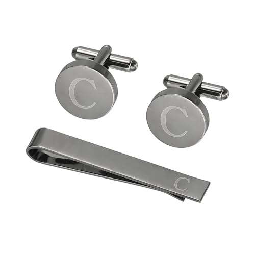 PATIKIL Manschettenknöpfe Herren Initiale Krawattenclip Und Manschettenknopf Set Für Herren Klassische Kupfer Personalisierte Krawattennadel Für Vater Ehemann Sohn Buchstabe C Schwarz von PATIKIL