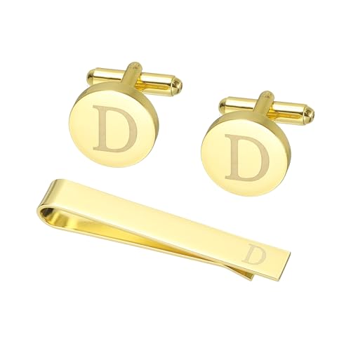 PATIKIL Manschettenknöpfe Herren Initiale Krawattennadel Und Manschettenknöpfe Set Für Herren Klassische Kupfer Personalisierte Krawattenhalter Für Vater Ehemann Sohn Buchstabe D Goldton von PATIKIL