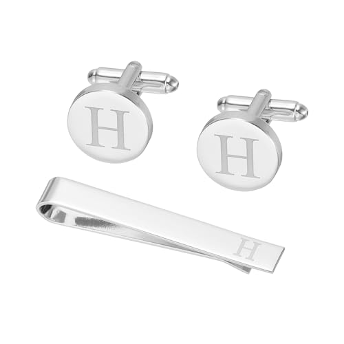 PATIKIL Manschettenknöpfe Herren Initiale Krawattennadel Und Manschettenknopf Set Für Herren Klassische Kupfer Personalisierte Krawattennadel Für Ehemann Sohn Buchstabe H Silberton von PATIKIL