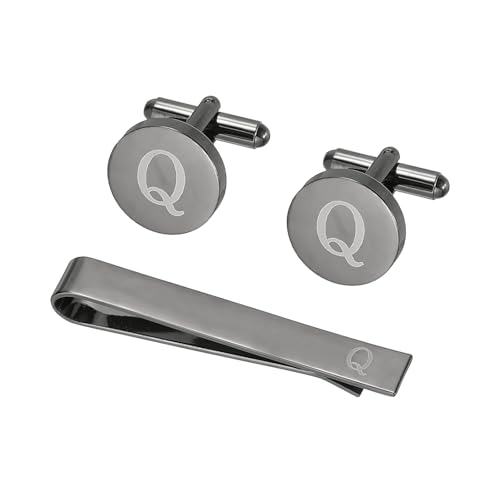 PATIKIL Manschettenknöpfe Herren Initiale Krawattennadel Und Manschettenknopf Set Für Männer Klassische Kupfer Personalisierte Krawattennadel Für Vater Ehemann Sohn Buchstabe Q Schwarz von PATIKIL