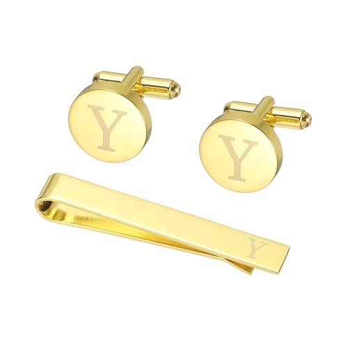 PATIKIL Manschettenknöpfe Herren Initialen Krawattenclip Und Manschettenknöpfe Set Für Herren Klassische Kupfer Personalisierte Krawattennadel Für Vater Ehemann Sohn Buchstabe Y Goldton von PATIKIL