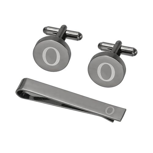 PATIKIL Manschettenknöpfe Herren Initialen Krawattenclip Und Manschettenknöpfe Set Für Herren Klassische Kupfer Personalisierte Krawattenspange Für Vater Ehemann Sohn Buchstabe O Schwarz von PATIKIL