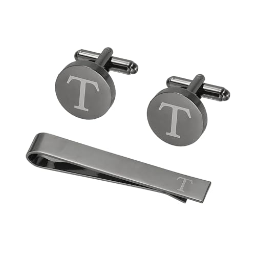 PATIKIL Manschettenknöpfe Herren Initialen Krawattenclip Und Manschettenknopf Set Für Herren Klassische Kupfer Personalisierte Krawattennadel Für Vater Ehemann Sohn Buchstabe T Schwarz von PATIKIL