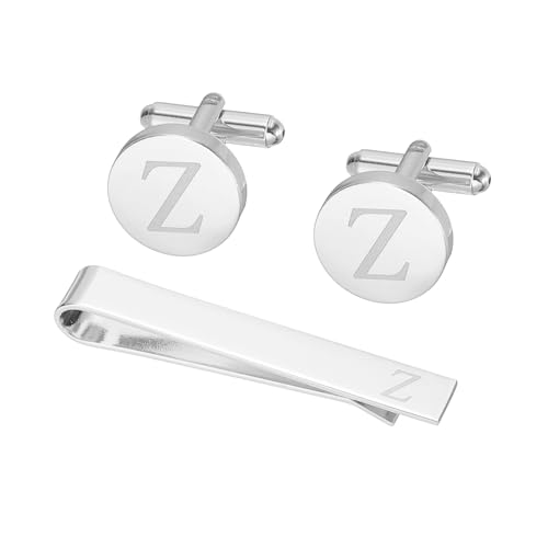 PATIKIL Manschettenknöpfe Herren Initialen Krawattenclip Und Manschettenknopf Set Für Männer Klassische Kupfer Personalisierte Krawattennadel Für Vater Ehemann Sohn Buchstabe Z Silberton von PATIKIL
