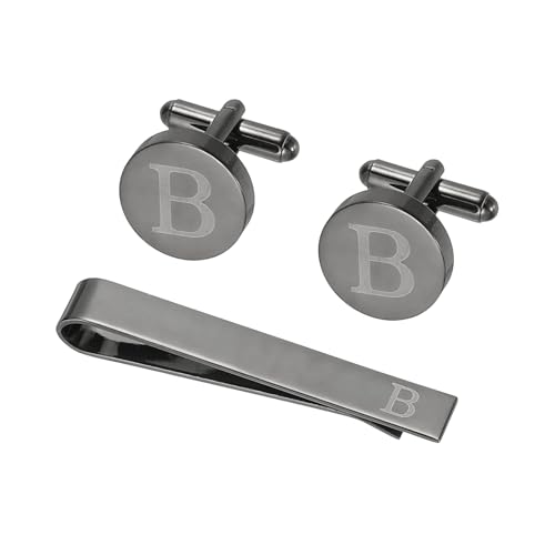 PATIKIL Manschettenknöpfe Herren Initialen Krawattennadel Und Manschettenknöpfe Set Für Herren Klassische Kupfer Personalisierte Krawattennadel Für Vater Ehemann Sohn Buchstabe B Schwarz von PATIKIL
