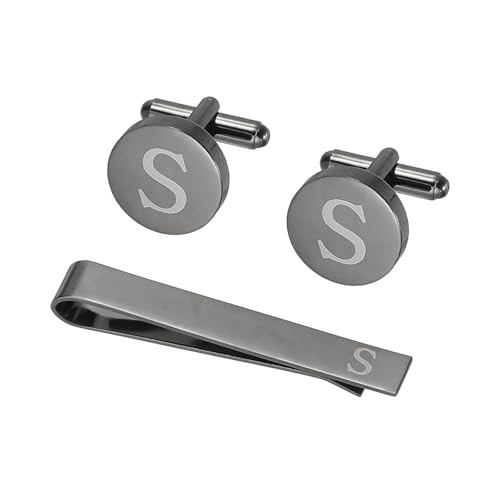 PATIKIL Manschettenknöpfe Herren Initialen Krawattennadel Und Manschettenknöpfe Set Für Herren Klassische Kupfer Personalisierte Krawattennadel Für Vater Ehemann Sohn Buchstabe S Schwarz von PATIKIL