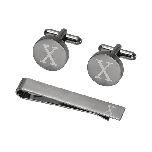 PATIKIL Manschettenknöpfe Herren Initialen Krawattennadel Und Manschettenknöpfe Set Für Herren Klassische Kupfer Personalisierte Krawattennadel Für Vater Ehemann Sohn Buchstabe X Schwarz von PATIKIL