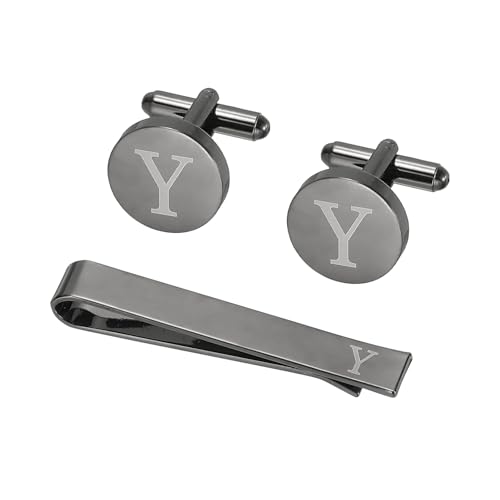 PATIKIL Manschettenknöpfe Herren Initialen Krawattennadel Und Manschettenknopf Set Für Herren Klassische Kupfer Personalisierte Krawattennadel Für Vater Ehemann Sohn Buchstabe Y Schwarz von PATIKIL