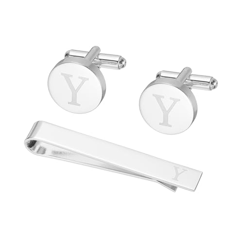 PATIKIL Manschettenknöpfe Herren Initialen Krawattennadel Und Manschettenknopf Set Für Herren Klassische Kupfer Personalisierte Krawattennadel Für Vater Ehemann Sohn Buchstabe Y Silberton von PATIKIL