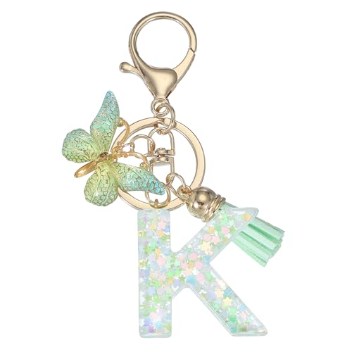 PATIKIL Niedliche Schlüsselanhänger Buchstabe mit Schmetterling & Quaste & Schlüsselringe, Harz Buchstaben Schlüsselanhänger K Schlüssel Anhänger Keychain für Damen damen Geschenke, Grün PATIKIL Niedliche Schlüsselanhänger Buchstabe mit Schmetterling & Quaste & Schlüsselringe, Harz Buchstaben Schlüsselanhänger K Schlüssel Anhänger Keychain für Damen damen Geschenke, Grün von PATIKIL