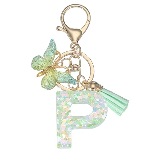 PATIKIL Niedliche Schlüsselanhänger Buchstabe mit Schmetterling & Quaste & Schlüsselringe, Harz Buchstaben Schlüsselanhänger P Schlüssel Anhänger Keychain für Damen damen Geschenke, Grün PATIKIL Niedliche Schlüsselanhänger Buchstabe mit Schmetterling & Quaste & Schlüsselringe, Harz Buchstaben Schlüsselanhänger P Schlüssel Anhänger Keychain für Damen damen Geschenke, Grün von PATIKIL