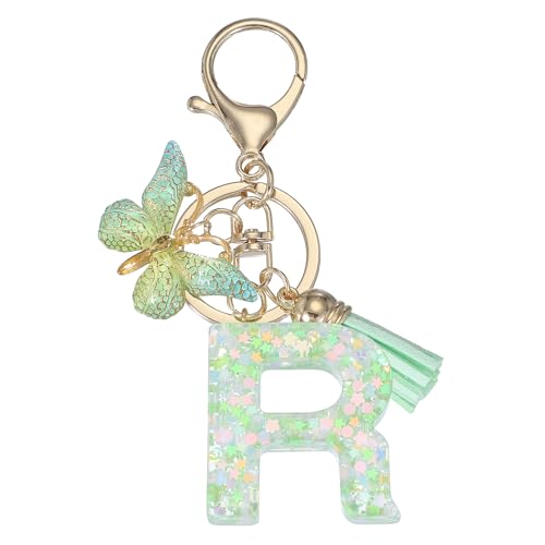 PATIKIL Niedliche Schlüsselanhänger Buchstabe mit Schmetterling & Quaste & Schlüsselringe, Harz Buchstaben Schlüsselanhänger R Schlüssel Anhänger Keychain für Damen damen Geschenke, Grün PATIKIL Niedliche Schlüsselanhänger Buchstabe mit Schmetterling & Quaste & Schlüsselringe, Harz Buchstaben Schlüsselanhänger R Schlüssel Anhänger Keychain für Damen damen Geschenke, Grün von PATIKIL