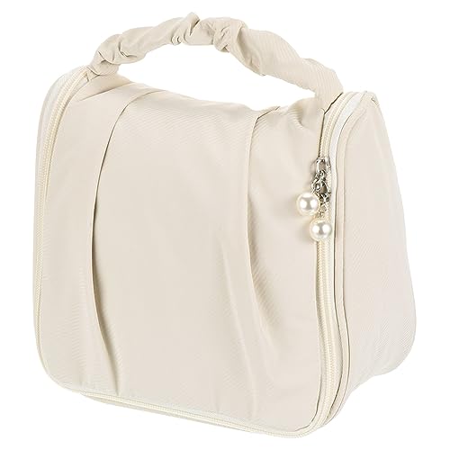 PATIKIL Reisen Kosmetik Tasche Tragbar Wasserfeste Kosmetik Veranstalter Beutel Große Kapazität Toilettenartikel Tasche mit Haken für Frauen Beige von PATIKIL