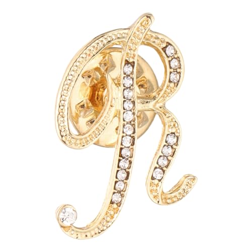 PATIKIL Rhinestone Letter Reversnadeln Initialen Alphabet Kragennadeln Letter Broschen Für Frauen Männer Hemd Kleid Anzüge Mantelkragen Goldton Letter R von PATIKIL