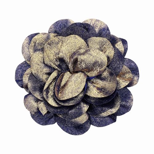 PATIKIL Satin Stoff Camellia Brosche Glänzend Elegante Rose Blume Blumige Brosche Zarte Corsage Reversnadel Für Frauen Hochzeitsfeier Tanz Geschenk Kleidung Anzug Zubehör Blau Goldton von PATIKIL