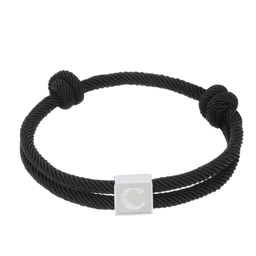 PATIKIL Seil Initial Armband, Buchstabe C Handgefertigtes Geflochtenes Armband Verstellbare Armbänder 26 Buchstaben A-Z mit Box für Männer Frauen Valentinstag Schmuck Geschenke, Schwarz von PATIKIL