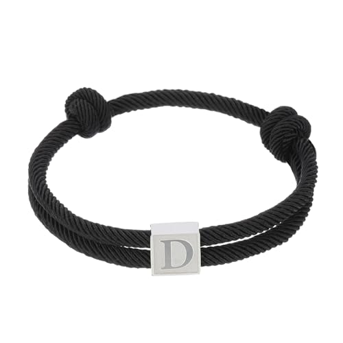 PATIKIL Seil Initial Armband, Buchstabe D Handgefertigtes Geflochtenes Armband Verstellbare Armbänder 26 Buchstaben A-Z mit Box für Männer Frauen Valentinstag Schmuck Geschenke, Schwarz von PATIKIL