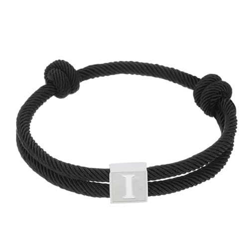 PATIKIL Seil Initial Armband, Buchstabe I Handgefertigtes Geflochtenes Armband Verstellbare Armbänder 26 Buchstaben A-Z mit Box für Männer Frauen Valentinstag Schmuck Geschenke, Schwarz von PATIKIL