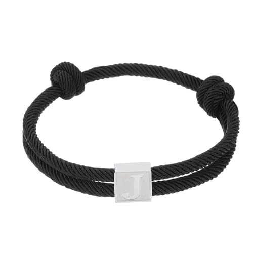 PATIKIL Seil Initial Armband, Buchstabe J Handgefertigtes Geflochtenes Armband aus Verstellbare Armbänder 26 Buchstaben A-Z mit Box für Männer Frauen Valentinstag Geschenke, Schwarz von PATIKIL