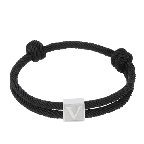 PATIKIL Seil Initial Armband, Buchstabe V Handgefertigtes Geflochtenes Armband aus Verstellbare Armbänder 26 Buchstaben A-Z mit Box für Männer Frauen, Schwarz von PATIKIL