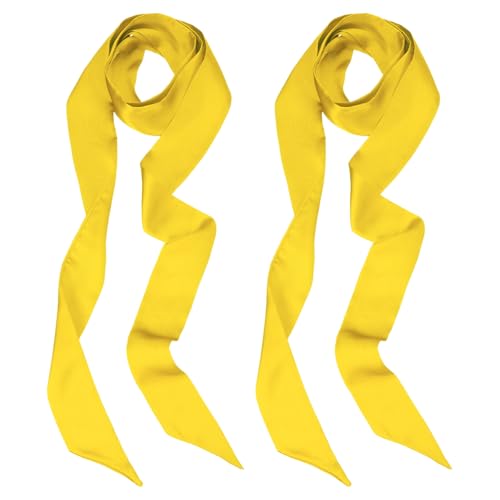 PATIKIL Stilvolles Bandtuch, 2er-Pack einfarbiges dünnes Tuch, reines langes Halstuch aus Seidensatin, Gürtel, Haarschals, Handtaschenband, Krawatte für Frauen, Gelb von PATIKIL