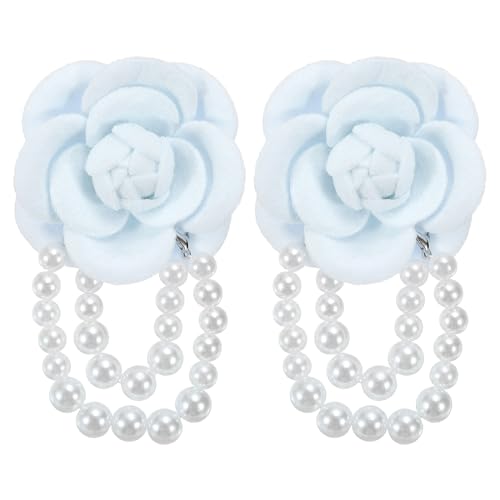 PATIKIL Stoff Kamelie Blume Broschen 2 Packung Elegant Perle Quaste Broschen Blumen Anstecknadeln Armband Doppelte Verwendung für Frauen Anzug Hut Kleid Hemd Krawatte Corsage Grau von PATIKIL