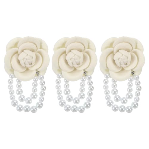 PATIKIL Stoff Kamelie Blume Broschen 3 Packung Elegant Perle Quaste Broschen Blumen Anstecknadeln Armband Doppelte Verwendung für Damen Anzug Hut Kleid Hemd Krawatte Korsage Weiß von PATIKIL