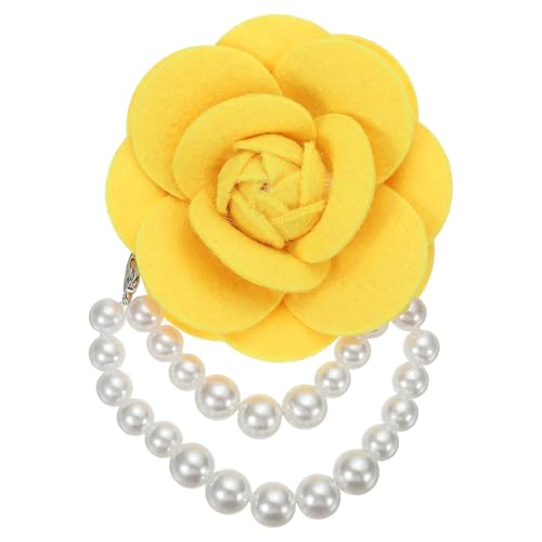 PATIKIL Stoff Kamelienblumen Broschen, elegante Perlen Quasten Broschen Blumen Pins Armband Dual Use für Frauen Anzug Hut Kleid Hemd Krawatte Corsage, Gelb von PATIKIL