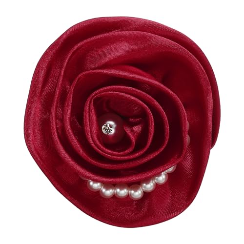 PATIKIL Stoffblumen Broschen Perlen Vintage Seidenblumen Broschen Elegante Blumenpins für Damen Hut Kleid Hemd Krawatte Corsage, Weinrot von PATIKIL