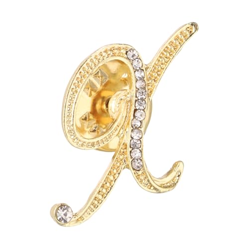 PATIKIL Strass Anfangsbuchstabe Reversnadel Alphabet Kragenpins Anstecknadel Für Frauen Männer Hemd Kleidung Anzug Mantel Kragen Goldton Buchstabe X von PATIKIL