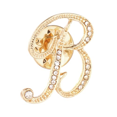 PATIKIL Strass Anfangsbuchstabe Reversnadeln Alphabet Kragennadeln Buchstabe Broschen Für Damen Herren Hemd Kleider Anzüge Mantelkragen Goldton Buchstabe B von PATIKIL