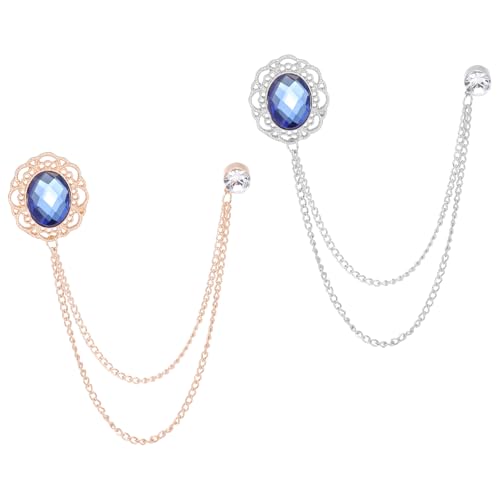 PATIKIL Strass Kette Brosche Nadeln 2 Stück Ovale Strass Quaste Kette Hängend Modisch Kristall Revers Anstecknadeln Für Frauen Männer Kleider Blumenstrauß Mantel Hut Tasche Blau von PATIKIL