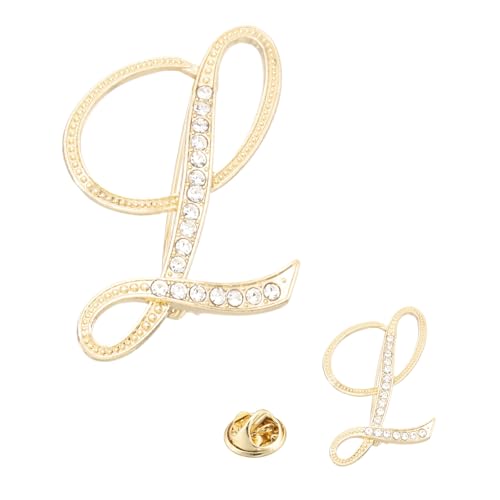 PATIKIL Brief Brosche Pins, 2 Größen Buchstaben L Strass Perle Broschen Set Metall Kristall Alphabet A-Z Reversnadel für Damen Schmuck Geschenk Anzug Kleidung Hut Kleid Mantel, Goldton von PATIKIL