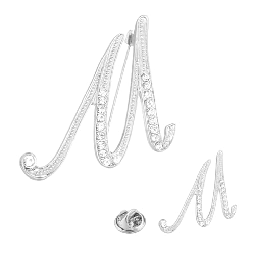 PATIKIL Brief Brosche Pins, 2 Größen Buchstaben M Strass Perle Broschen Set Metall Kristall Alphabet A-Z Reversnadel für Damen Schmuck Geschenk Anzug Kleidung Hut Kleid Mantel, Silberton von PATIKIL