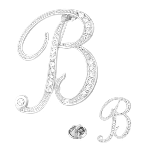 PATIKIL Brief Brosche Pins, 2 Größen Buchstaben B Strass Perle Broschen Set Metall Kristall Alphabet A-Z Reversnadel für Damen Schmuck Geschenk Anzug Kleidung Hut Kleid Mantel, Silberton von PATIKIL