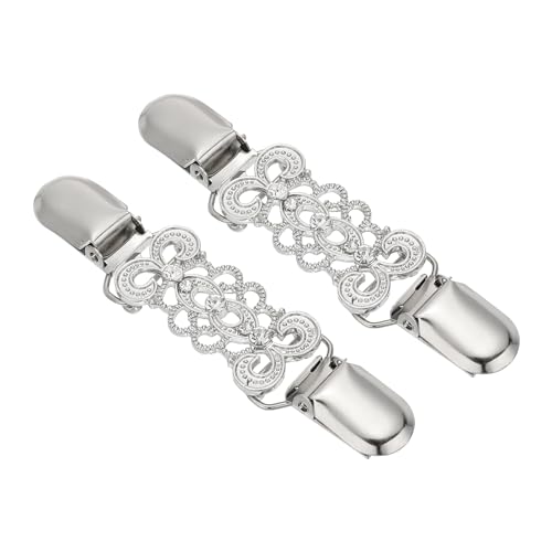 PATIKIL Sweater Clips, 2 Stück Legierung Vintage Schulterklammer Retro Cardigan Verschluss mit Strass für Kleidungsschnallen Rücken Cinch Kragen Broschen Pins, Silber Stil 1 von PATIKIL
