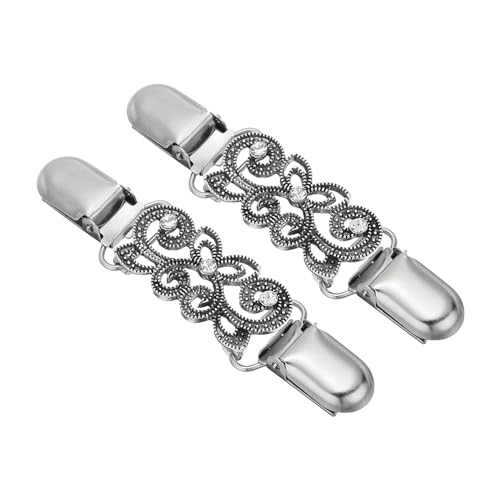 PATIKIL Sweater Clips, 2 Stück Legierung Vintage Schulterklammer Retro Cardigan Verschluss mit Strass für Kleidungsschnallen Rücken Cinch Kragen Broschen Pins, Silber Stil 2 von PATIKIL