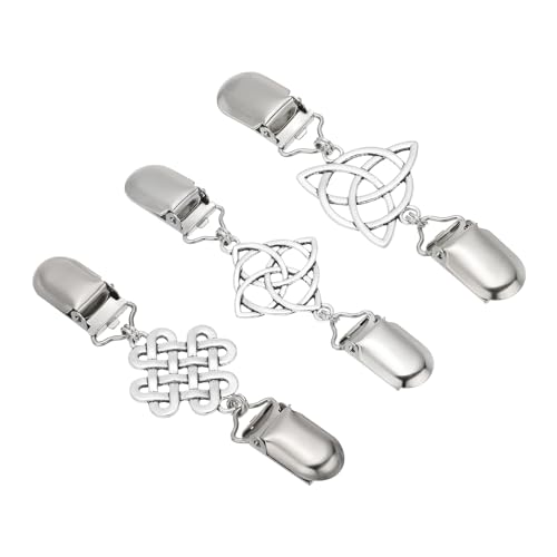 PATIKIL Sweater-Clips-Set, 3 Stück Legierung Vintage Schultertuch-Clip Retro Cardigan-Verschluss für Kleidungsschnallen Rücken-Cinch-Kragen-Broschen, Silber, verschiedene Stile von PATIKIL