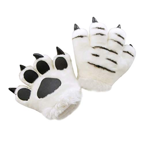 PATKAW Animal Paw Gloves 1 Stück 25 x 24 x 4 cm Halloween-Kostüm Animal Paw Calw Gloves Tiger Palm Gloves Party Accessories für Halloween Cosplay School Drama, Weiß von PATKAW