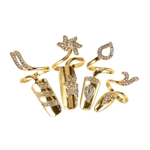 PATKAW Inlay-Kristall-Dekoration Für Fingernägel: 4 Stück Offene Fingernagelringe Für Damen Dekorativ Für Nägel – Ringe Aus Strass-Legierung – Verstellbare Öffnung Zum Schutz Der von PATKAW