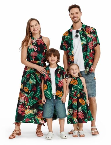 PATPAT Familien Outfit Set-Hawaii Neckholder- Partnerlook Mutter Tochter Kleid Kurzarm T-Shirt & Kind Kleider Mama Tochter Kleidung für Sommer & Herbst & Frühling/Damen M von PATPAT