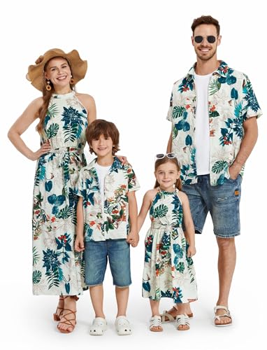 PATPAT Familien Outfit Set-Hawaii Neckholder- Partnerlook Mutter Tochter Kleid Kurzarm T-Shirt & Kind Kleider Mama Tochter Kleidung für Sommer & Herbst & Frühling/Jungen 6-7 Jahre von PATPAT