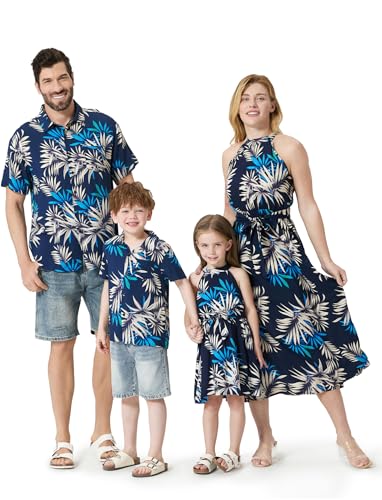 Familien Outfit Set-Hawaii Neckholder- Partnerlook Mutter Tochter Kleid Kurzarm T-Shirt & Kind Kleider Mama Tochter Kleidung für Sommer & Herbst & Frühling/Mädchen 6-7 Jahre von PATPAT