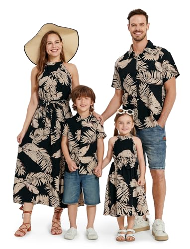 PATPAT Familien Outfit Set-Hawaii Neckholder- Partnerlook Mutter Tochter Kleid Kurzarm T-Shirt & Kind Kleider Mama Tochter Kleidung für Sommer & Herbst & Frühling/Mädchen 8-9 Jahre von PATPAT