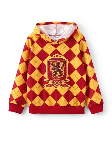 Harry Potter Hoodie Pullover Jungen Mädchen, Hogwarts Gryffindor Rot Karierter Kapuziertes Sweatshirt Herbst Winter Kleidung Hoody Weihnachten Geschenke Kapuzenpullover für Kinder 8-9 Jahre 128-134 von PATPAT